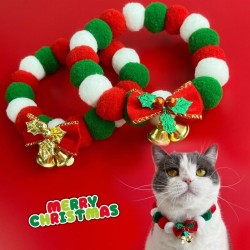 Christmas Cute Dog Cat Plush Ball Necklace Soft Elasticity Collar Pet Neck Accessories Dog Christmas Collar With Bow Christmas Cute Dog Cat Plush Ball Necklace Soft Elasticity Collar Pet Neck Accessories Dog Christmas Collar With Bow