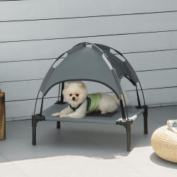 PawHut Elevated Portable Dog Cot Pet Bed With UV Protection Canopy Shade, 24 Inch, Gray PawHut Elevated Portable Dog Cot Pet Bed With UV Protection Canopy Shade, 24 Inch, Gray